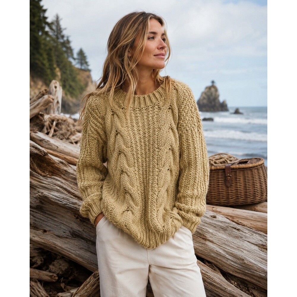 Unif X Urban Outfitters Chunky Cable Knit Sweater  Sz M Cream Fisherman Cozy